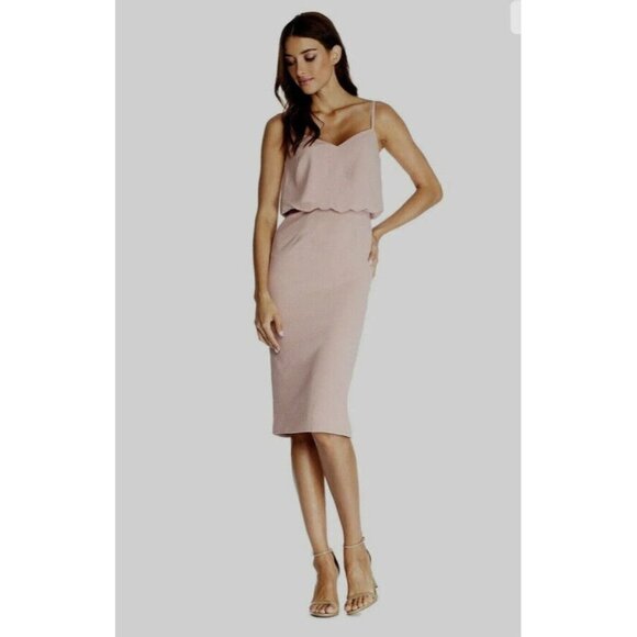 DRESS THE POPULATION Woman’s Blush ALONDRA Blouson‎ Sheath Cocktail Dress SZ S - Picture 1 of 6